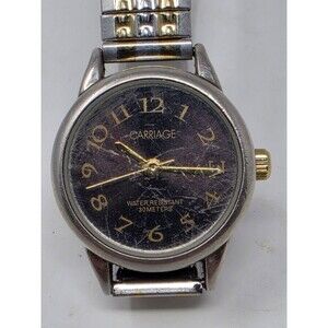 Carriage by Timex Ladies Watch Two Tone Stretch Band Black Dial Needs Battery